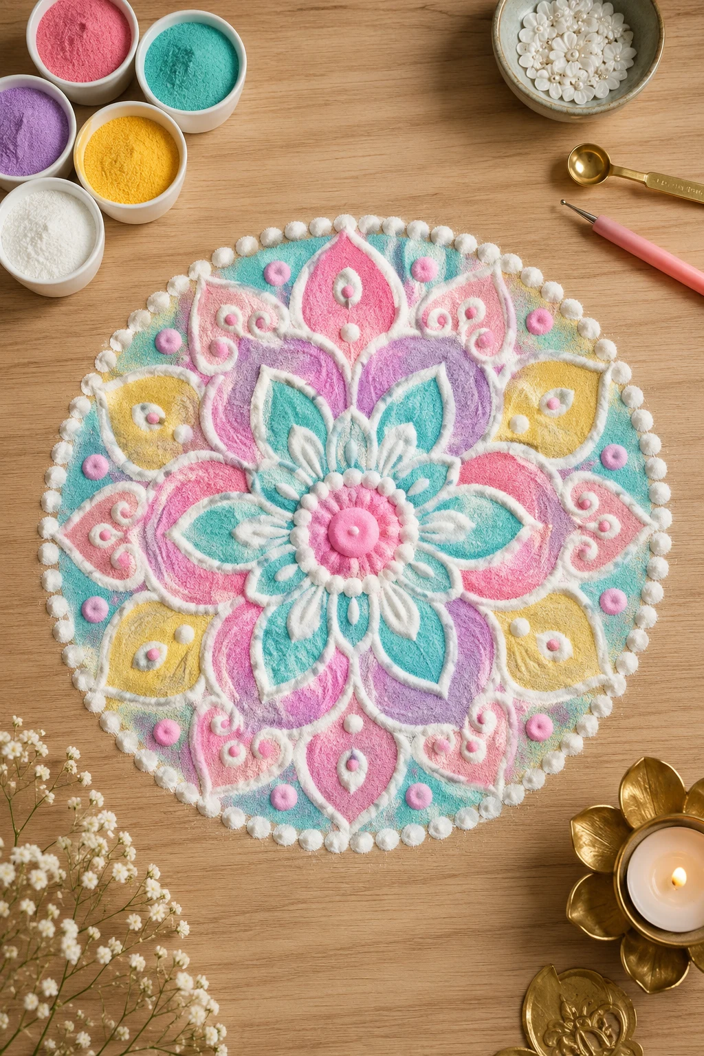 Pastel Mandala Magic — modern rangoli designs style outfit