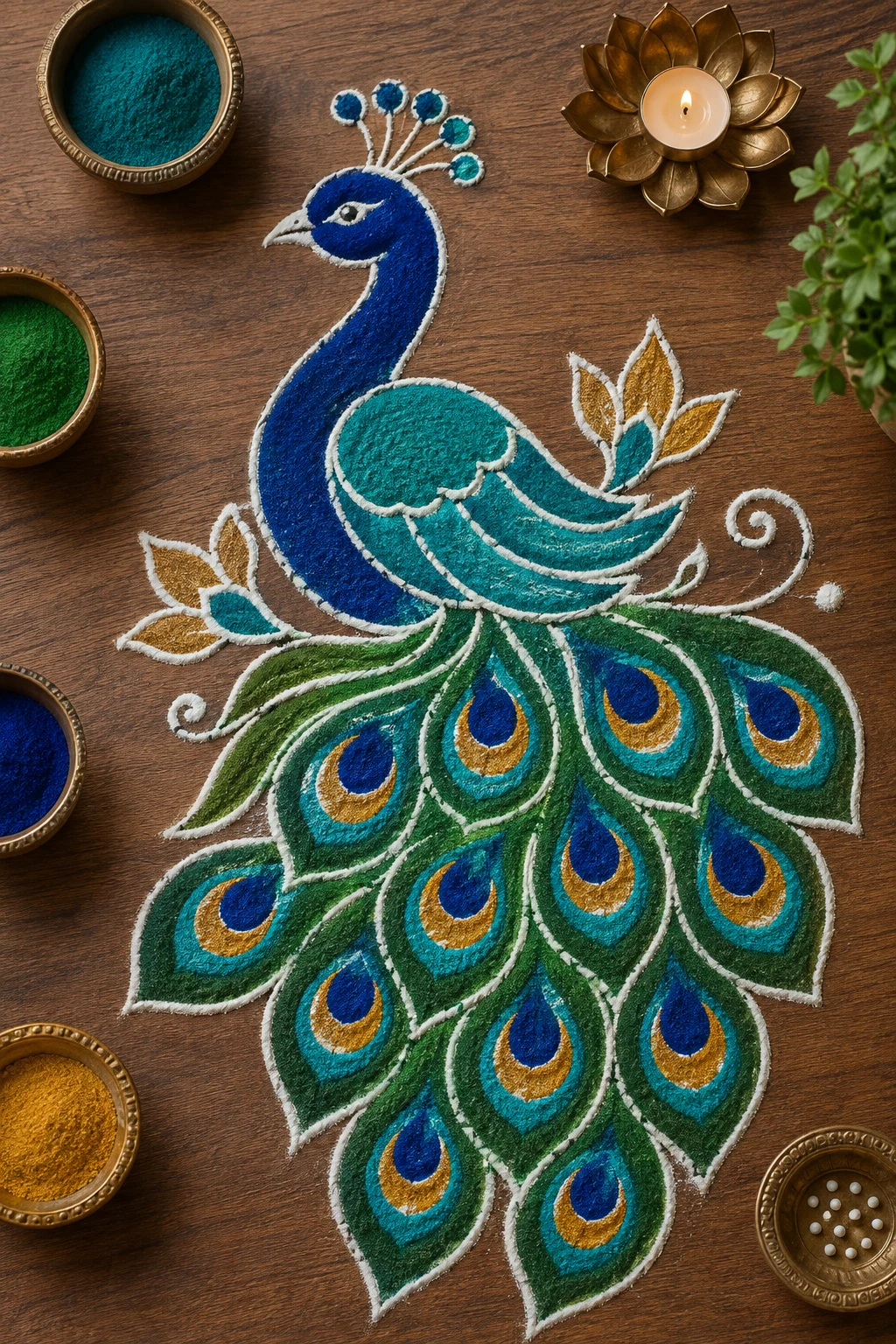Peacock in Jewel Tones — modern rangoli designs style outfit