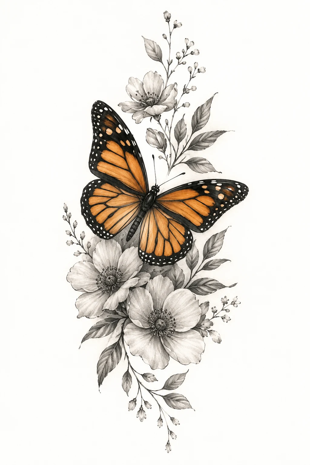 Monarch Butterfly Tattoo with Flowers — monarch butterfly tattoo style outfit