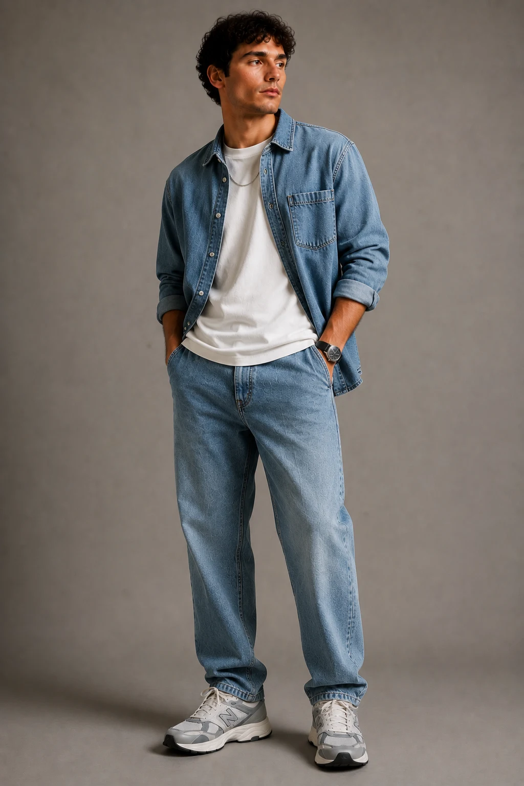 The Double-Denim Summer Version — new balance 9060 outfit men summer style outfit, worn by a stylish man