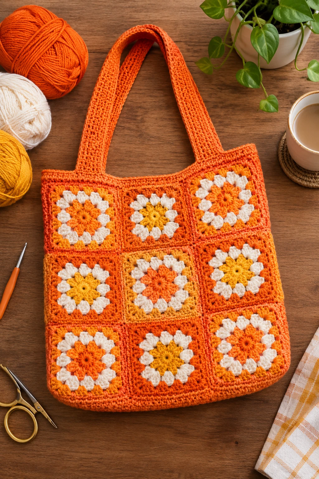 Tangerine Granny Square Bag — orange crochet ideas style outfit