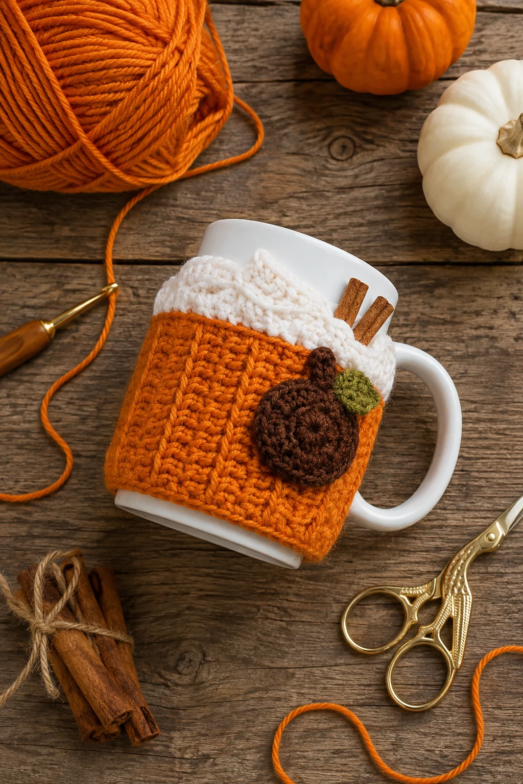 Pumpkin Spice Mug Cozy — orange crochet ideas style outfit