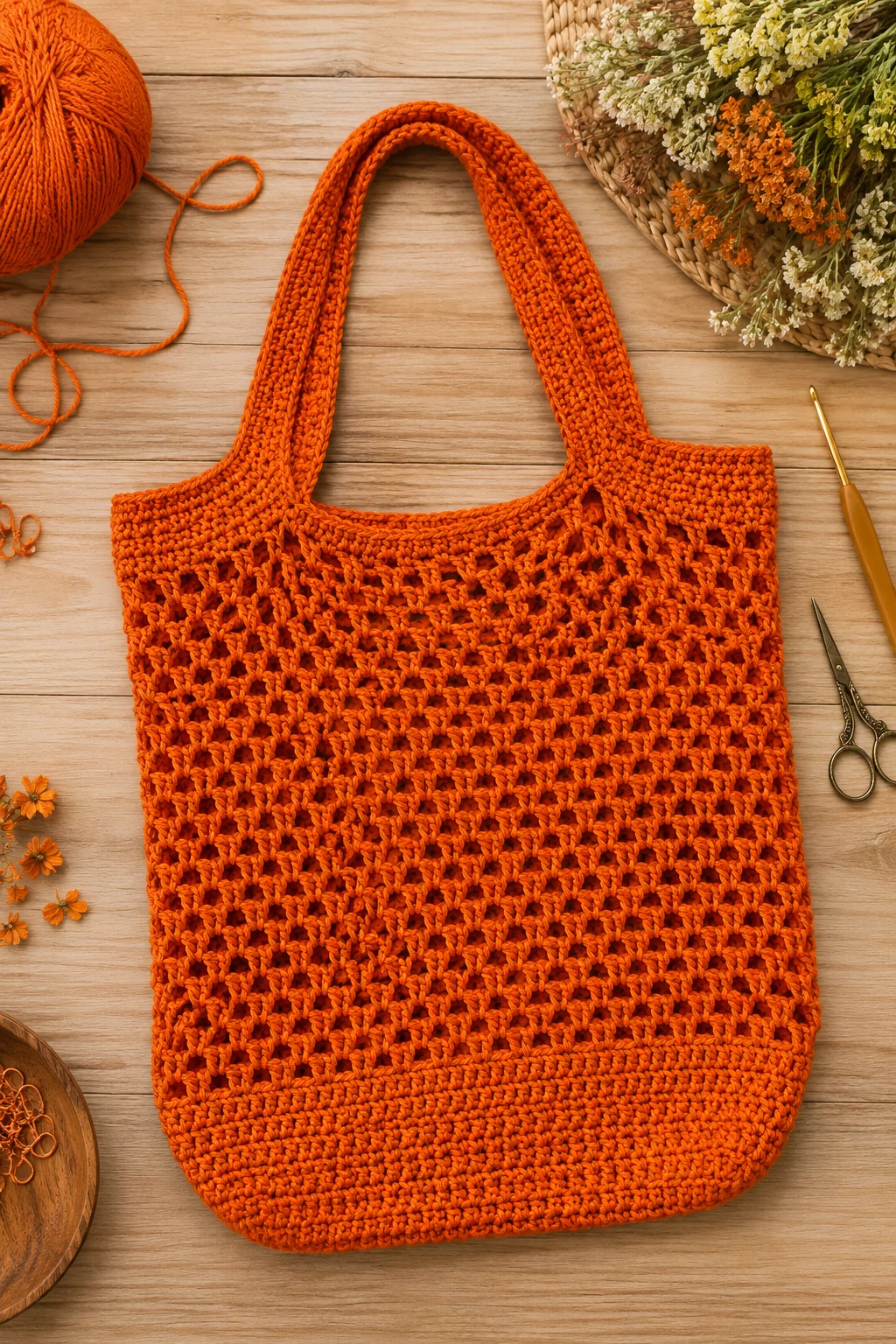 Orange Crochet Market Tote — orange crochet ideas style outfit