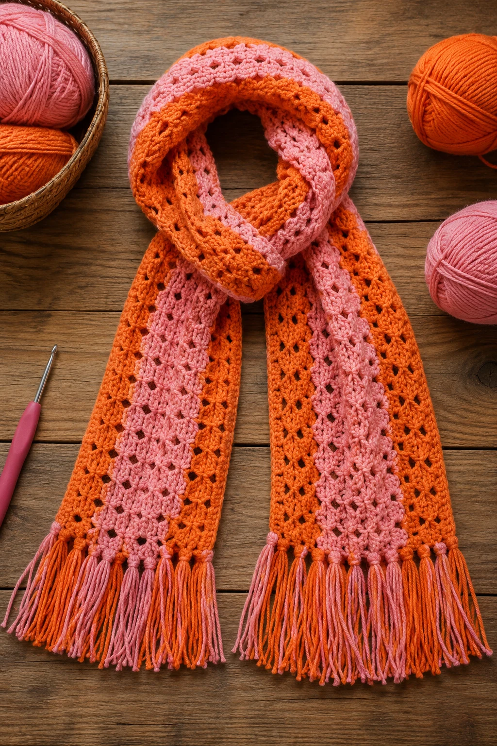 Orange and Pink Crochet Scarf — orange crochet ideas style outfit