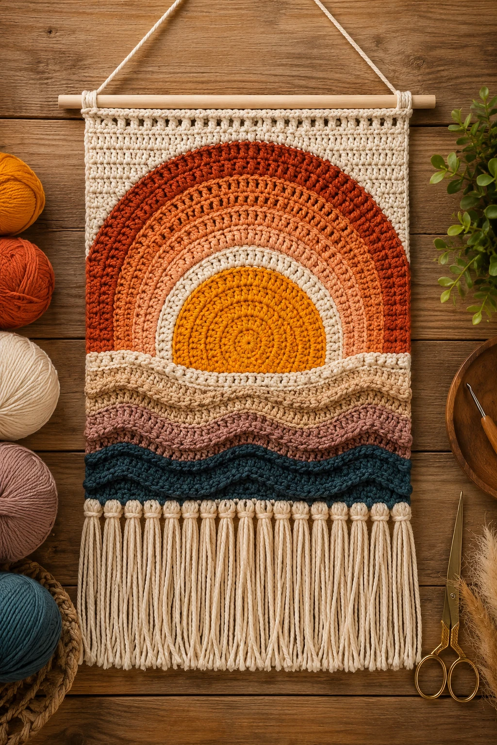 Sunset Crochet Wall Hanging — orange crochet ideas style outfit