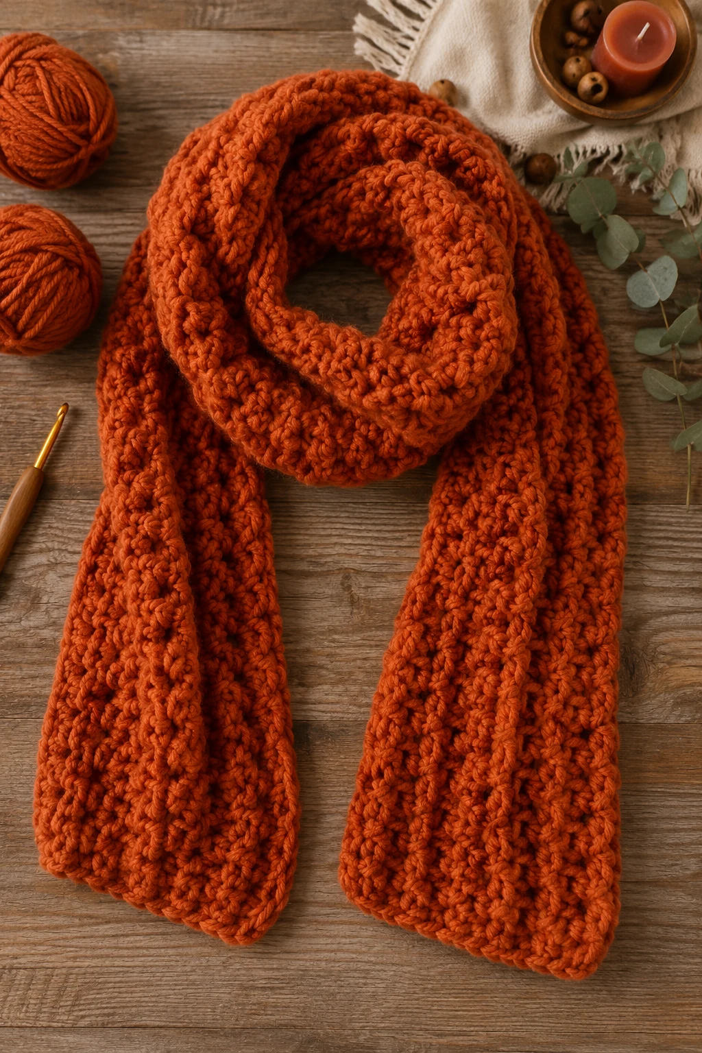 Burnt Orange Chunky Scarf — orange crochet ideas style outfit
