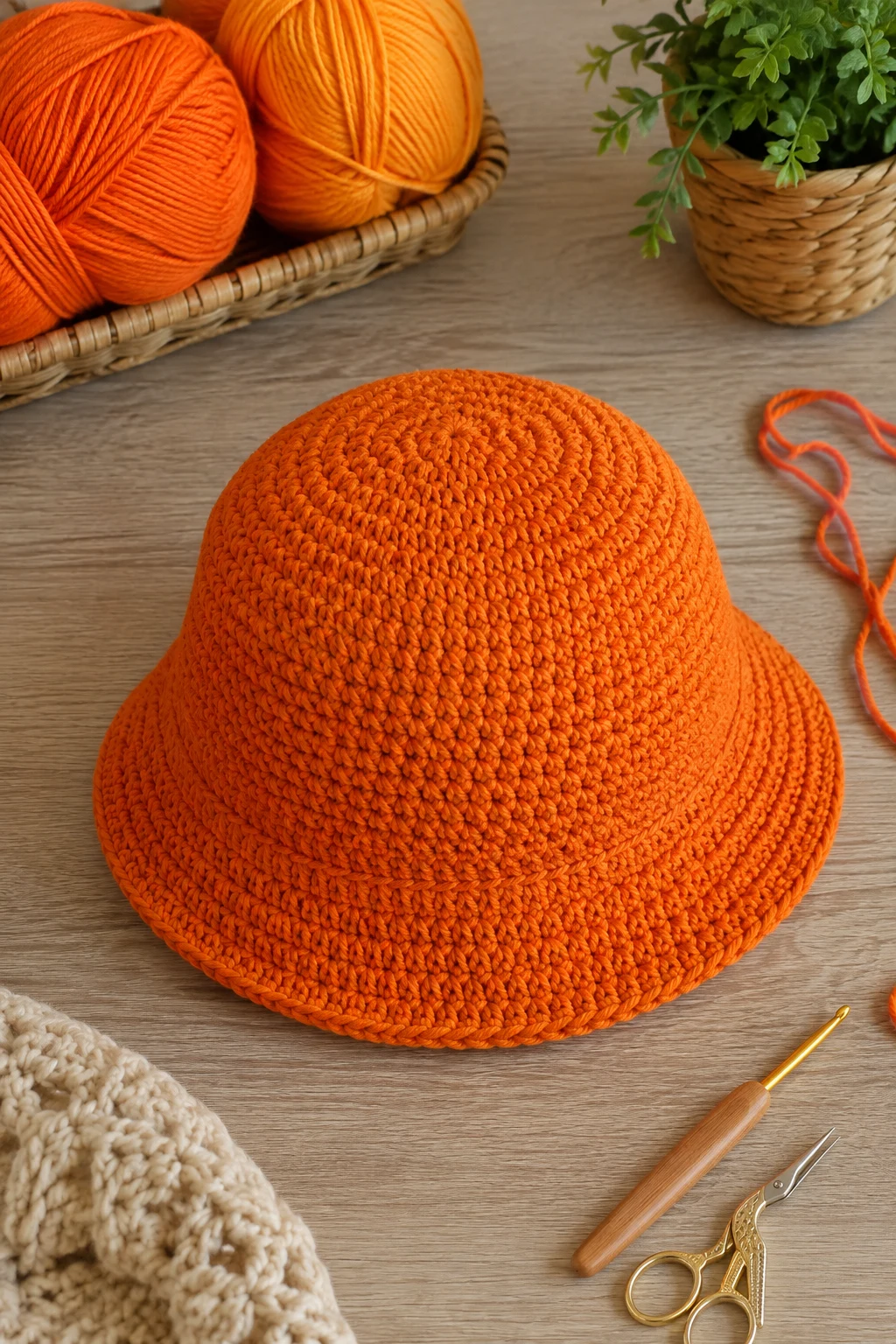 Bright Orange Crochet Bucket Hat — orange crochet ideas style outfit