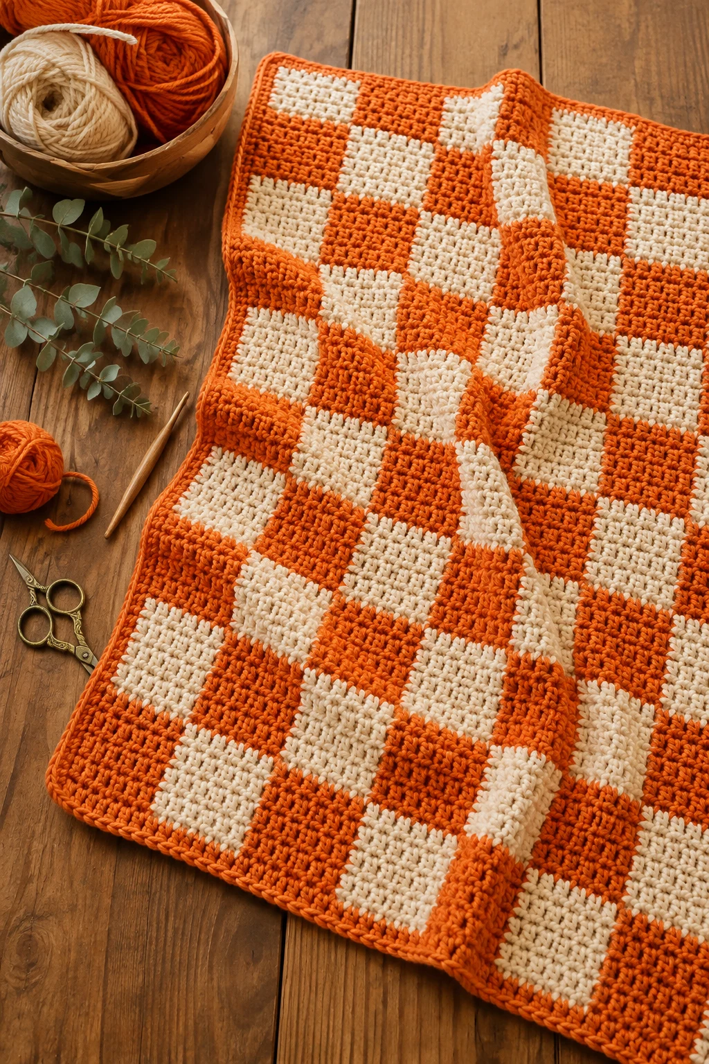 Orange and Cream Checkerboard Blanket — orange crochet ideas style outfit