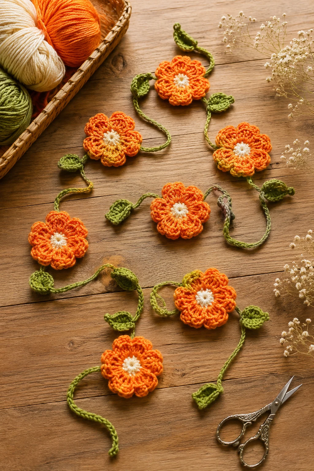 Orange Crochet Flower Garland — orange crochet ideas style outfit