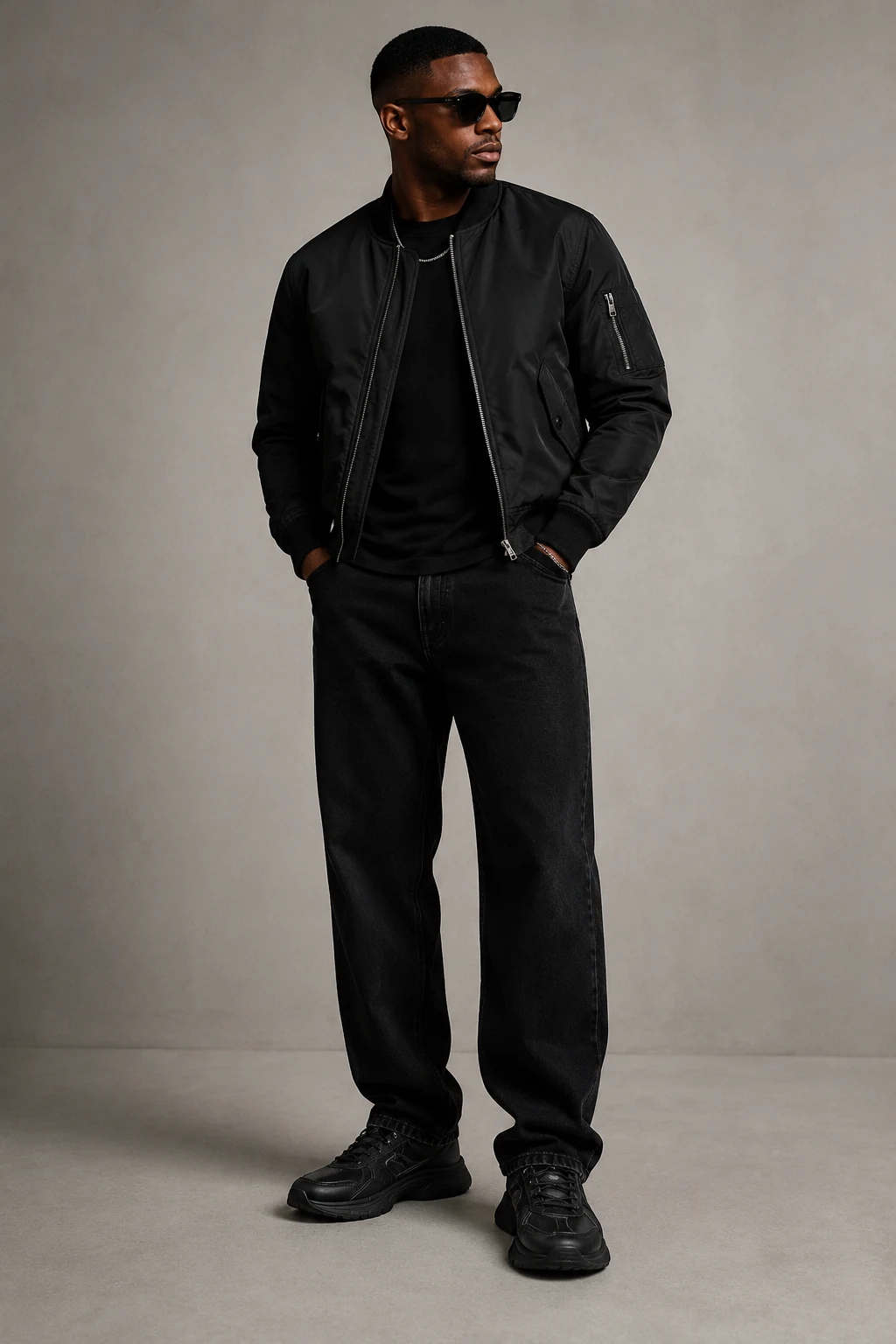 The Black-on-Black Streetwear Uniform — Outfits With 9060 New Balance Black Men style outfit, worn by a stylish man
