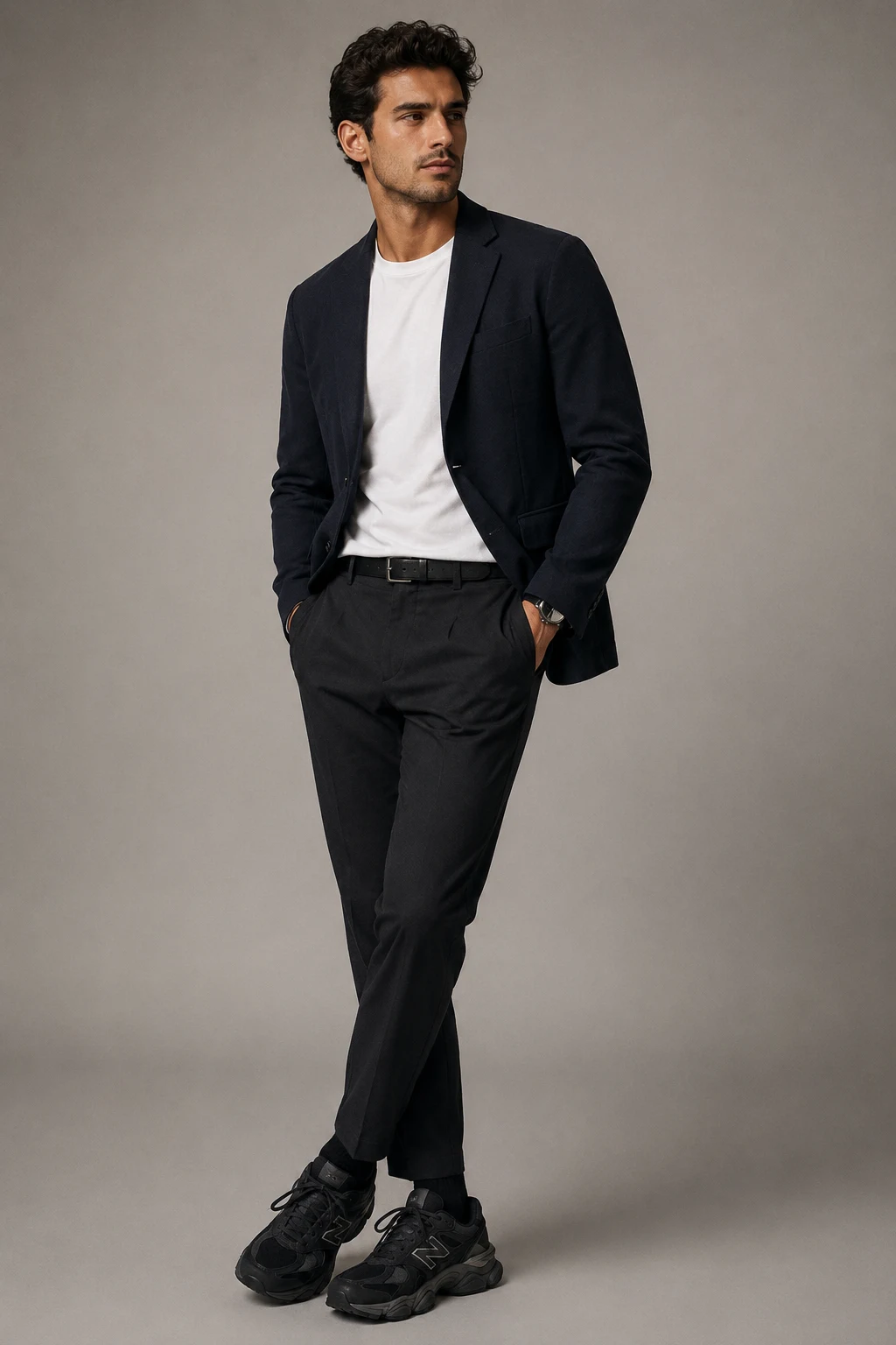 The Modern Office Casual Look — Outfits With 9060 New Balance Black Men style outfit, worn by a stylish man