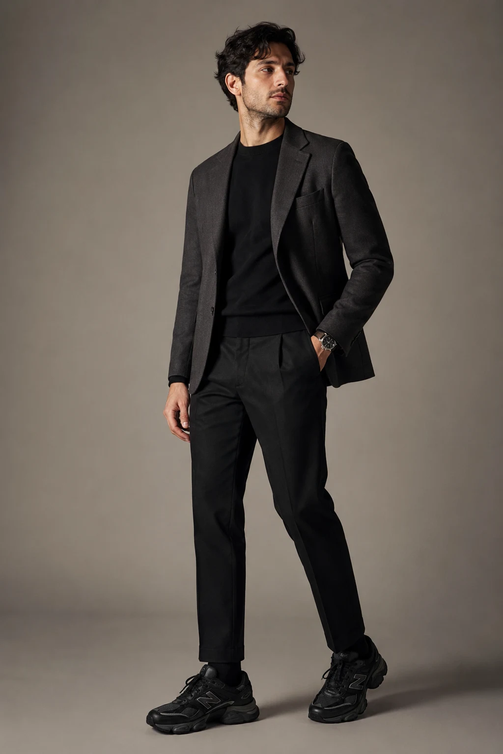 The Smart Casual Blazer Upgrade — Outfits With 9060 New Balance Black Men style outfit, worn by a stylish man