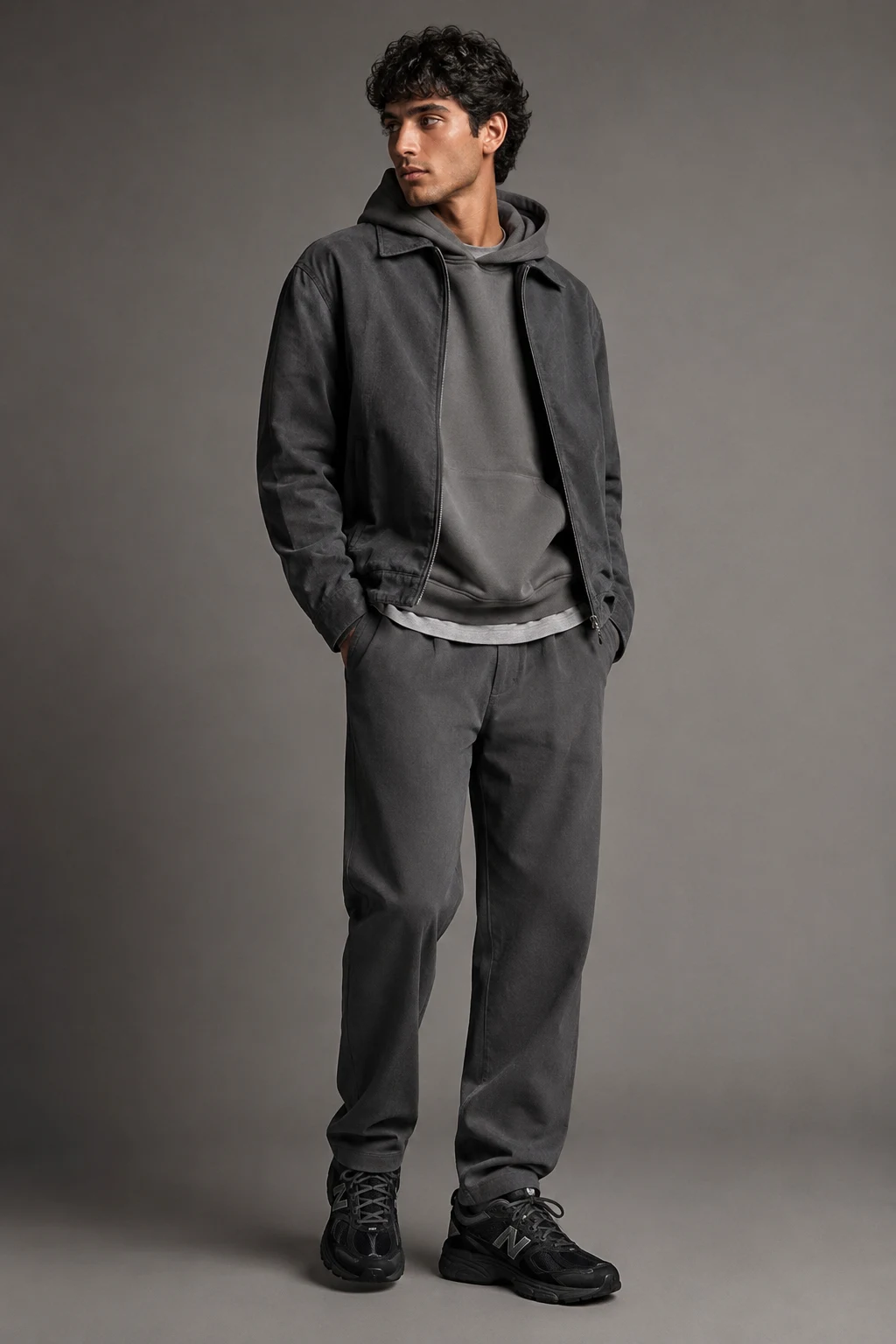 The Monochrome Gray Layer — Outfits With 9060 New Balance Black Men style outfit, worn by a stylish man