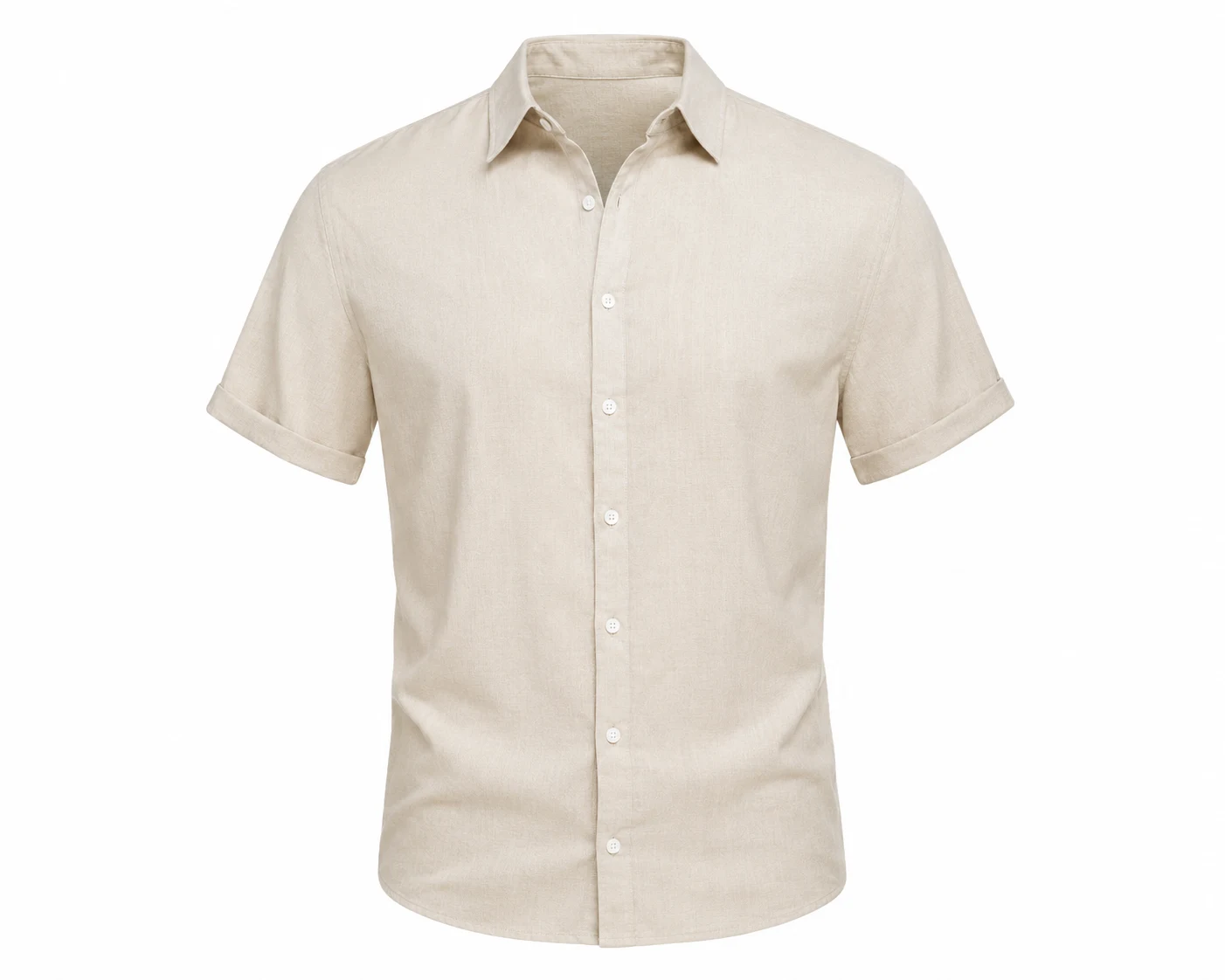 COOFANDY Men's Linen Cotton Short Sleeve Shirt Beige