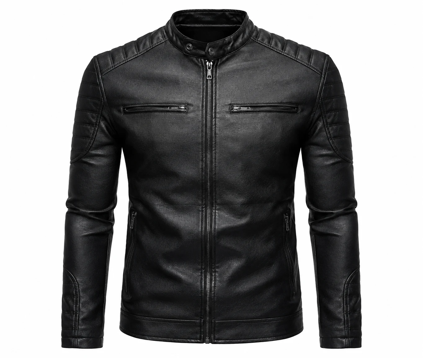 Fahsyee Men's Faux Leather Motorcycle Jacket Black