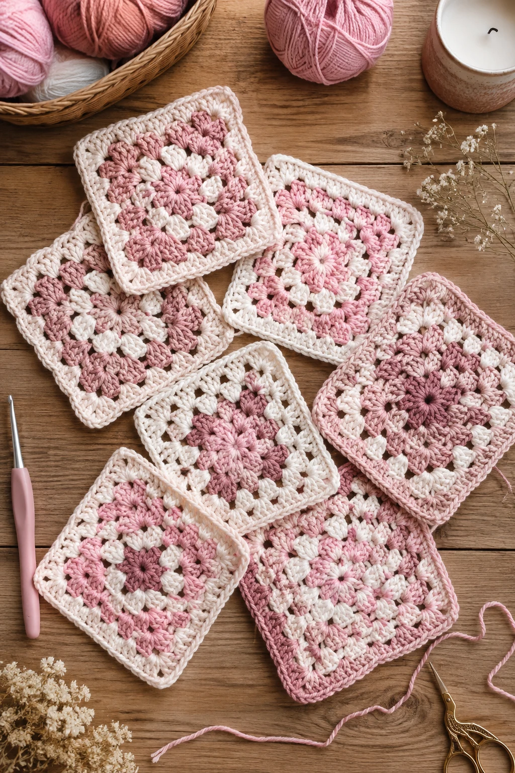 Blush Rose Granny Squares — Pink yarn crochet ideas style outfit
