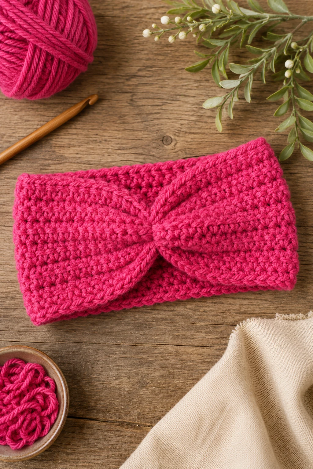 Raspberry Pink Crochet Headband — Pink yarn crochet ideas style outfit