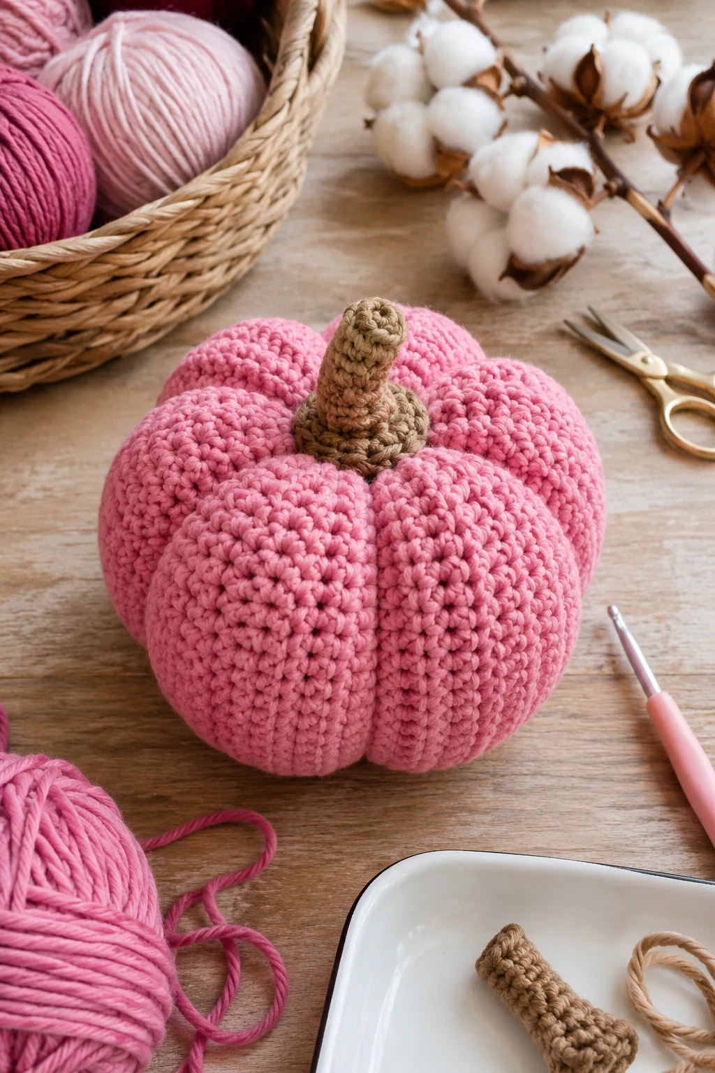 Pink Pumpkin for Fall Décor — Pink yarn crochet ideas style outfit