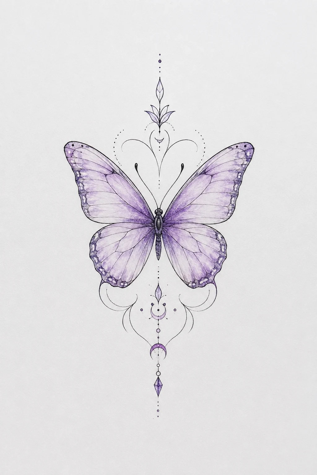 Lavender Fine-Line Purple Butterfly Tattoo — purple butterfly tattoo style outfit