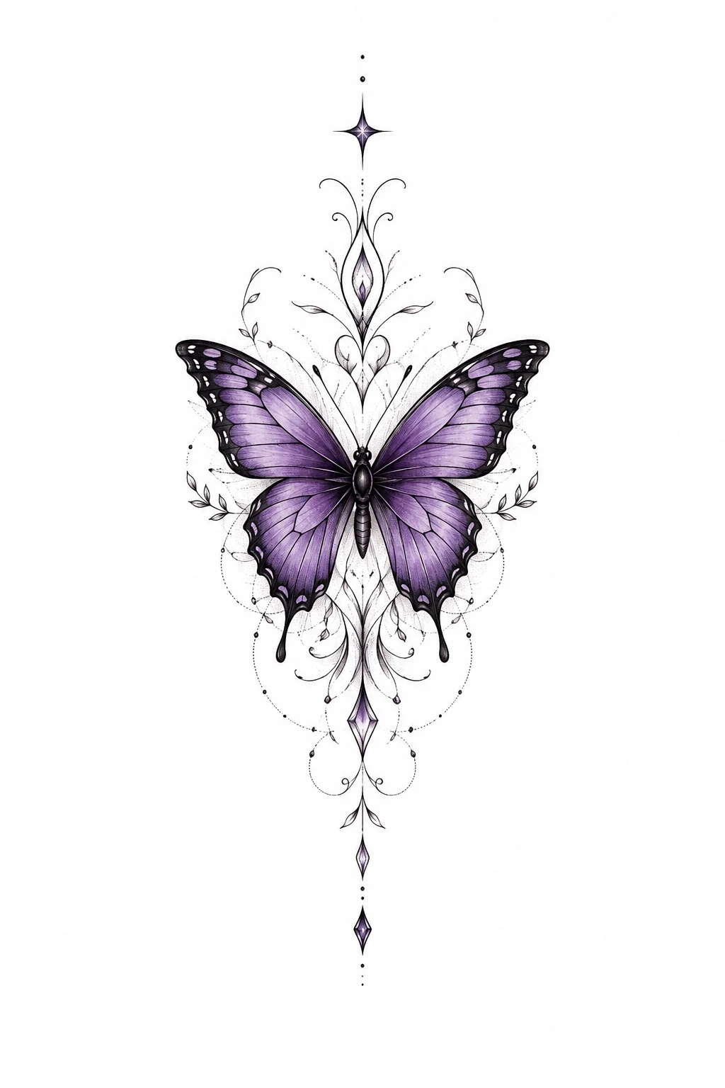 Purple Butterfly Sternum Tattoo — purple butterfly tattoo style outfit