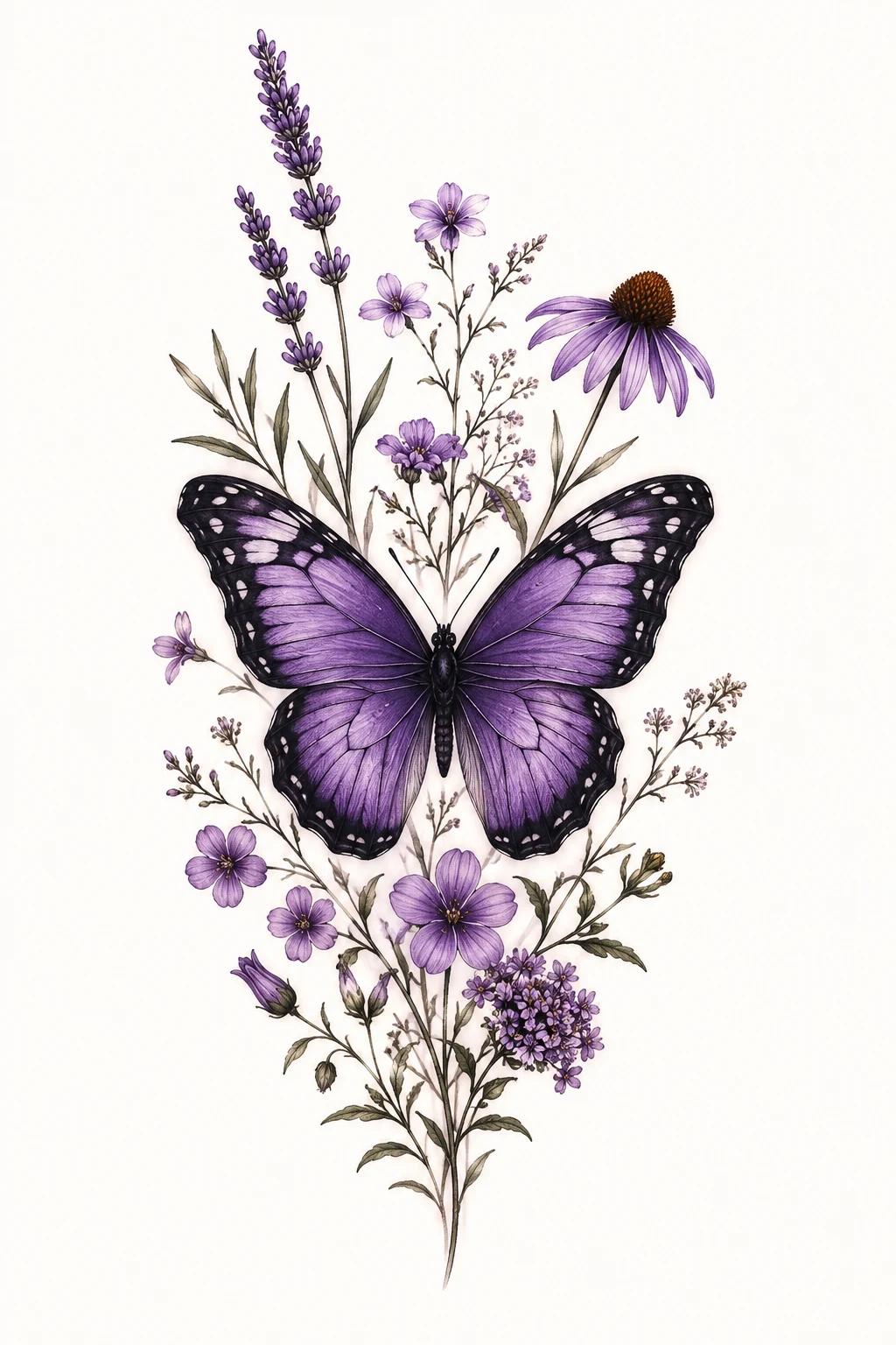 Purple Butterfly With Wildflowers — purple butterfly tattoo style outfit