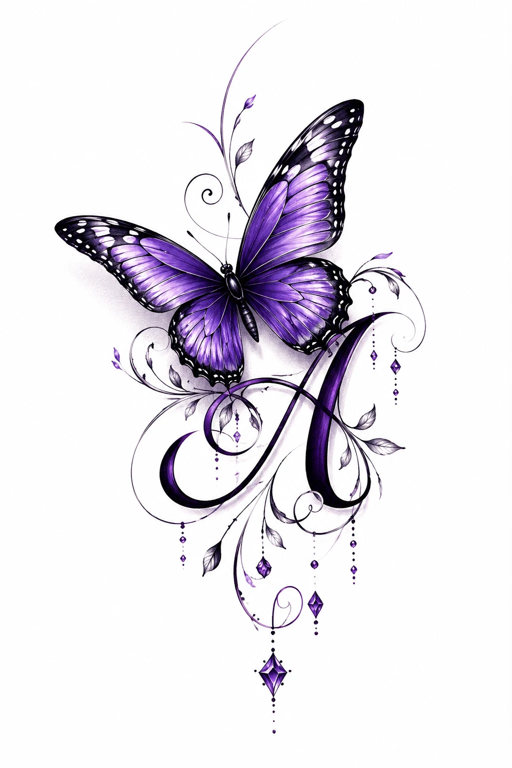 Purple Butterfly With a Name or Initial — purple butterfly tattoo style outfit