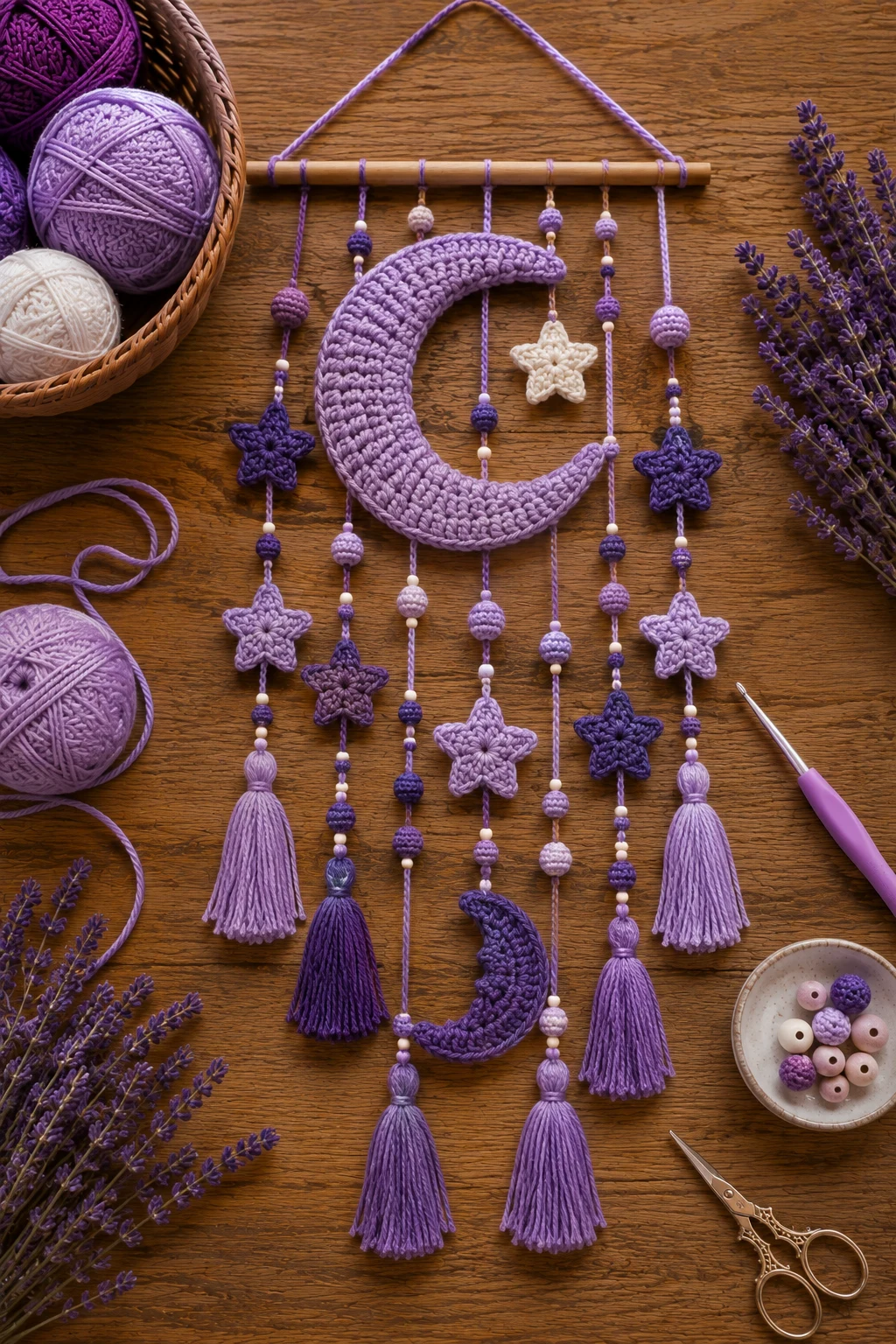 Purple Moon-and-Star Wall Hanging — purple crochet ideas style outfit