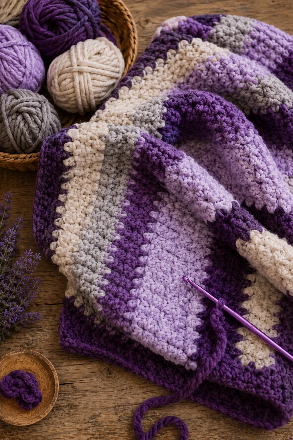 Violet Chunky Crochet Blanket — purple crochet ideas style outfit