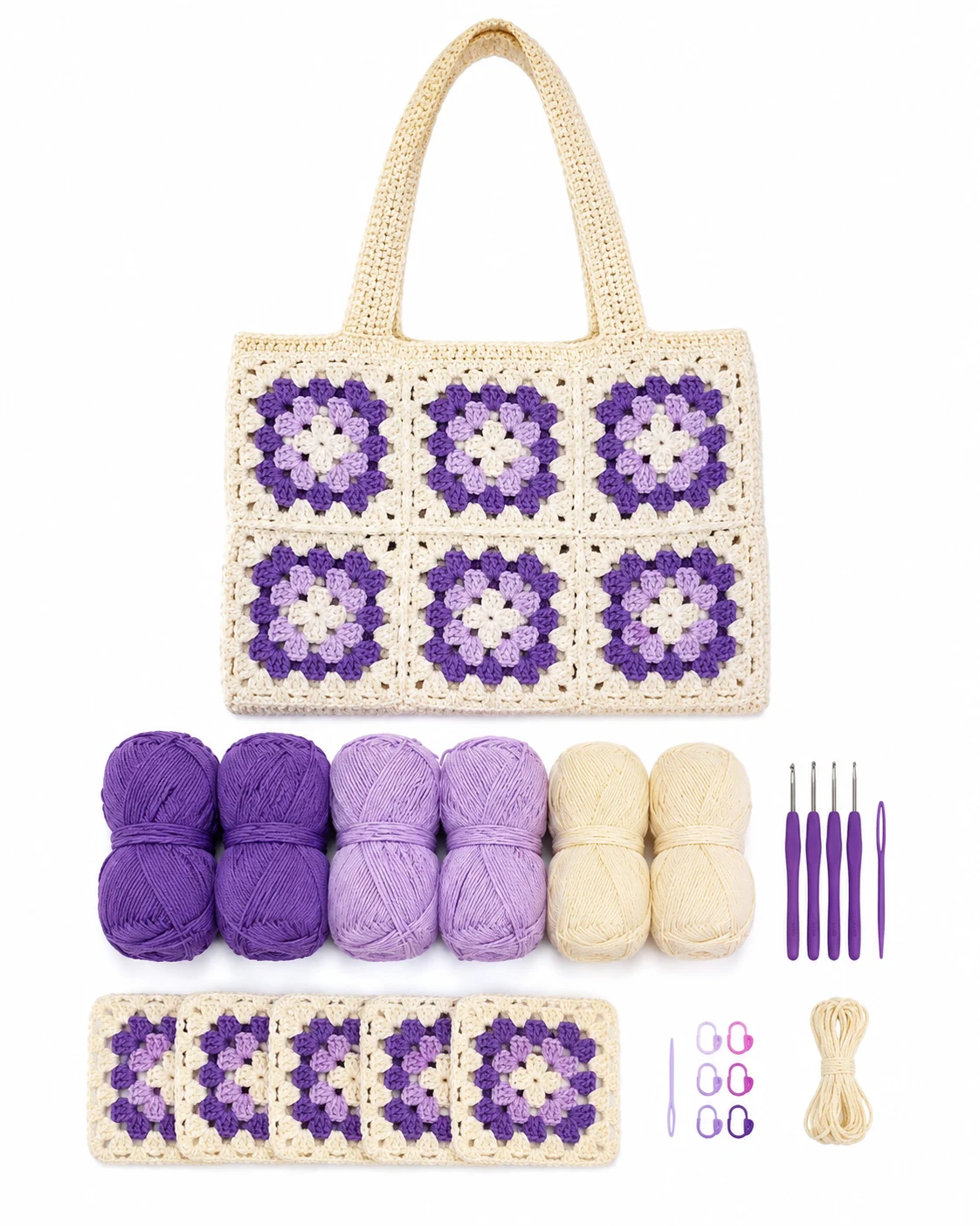 Crochet Granny Square Bag Kit with Cotton Yarn