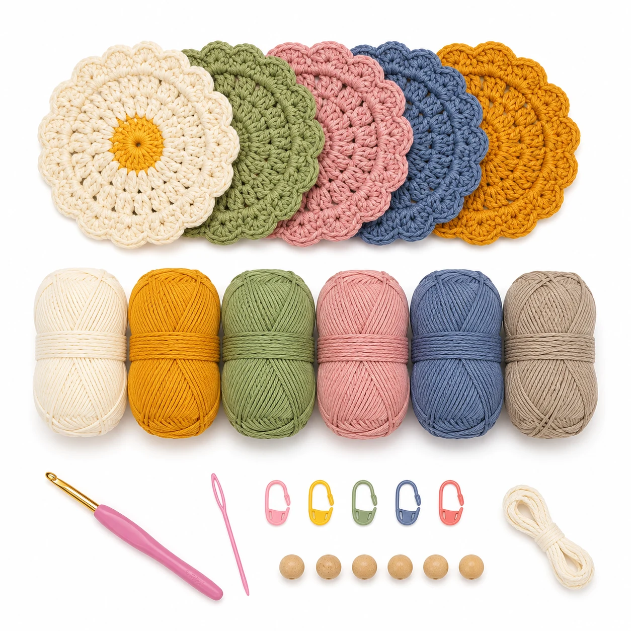 Crochet Coaster Kit with Cotton Yarn