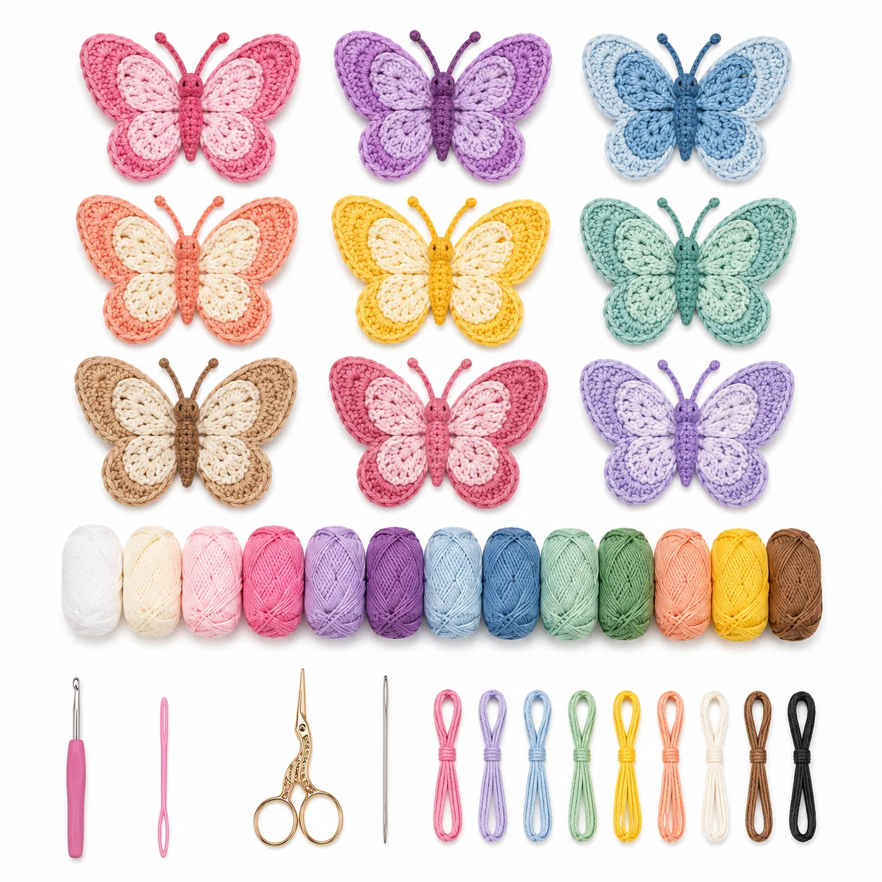 Crochet Butterfly Appliqué Pattern Kit