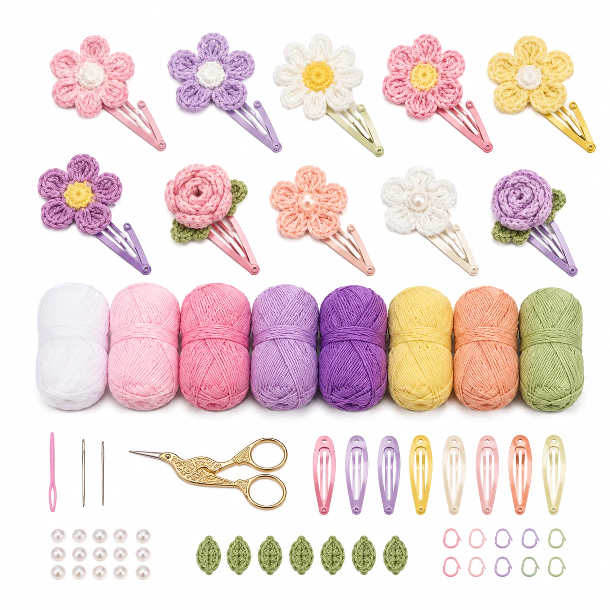 Crochet Flower Hair Clips Making Kit
