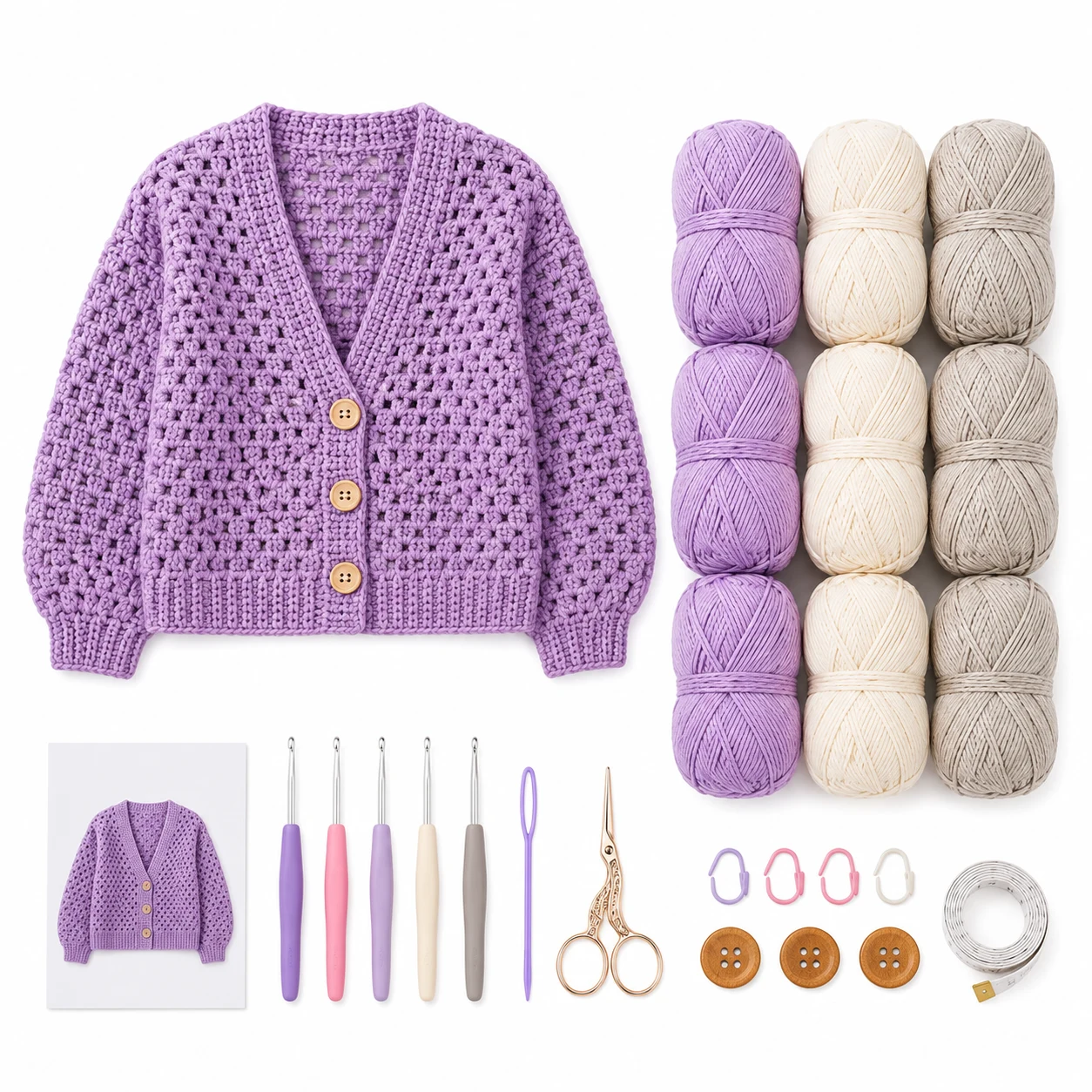 Crochet Cardigan Pattern and Yarn Kit