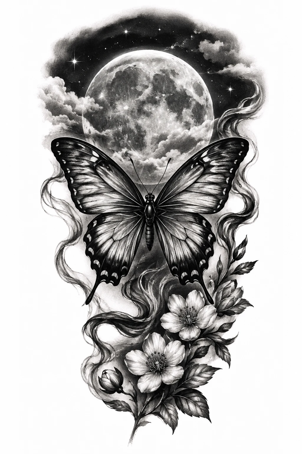 Butterfly With a Moonlit Background — realistic butterfly tattoo style outfit