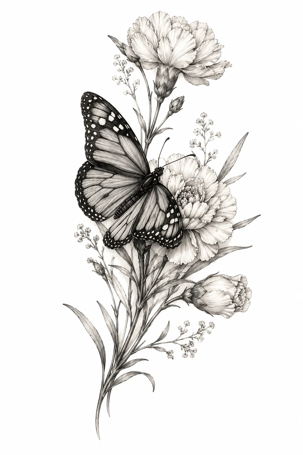 Butterfly and Birth-Flower Combination — realistic butterfly tattoo style outfit