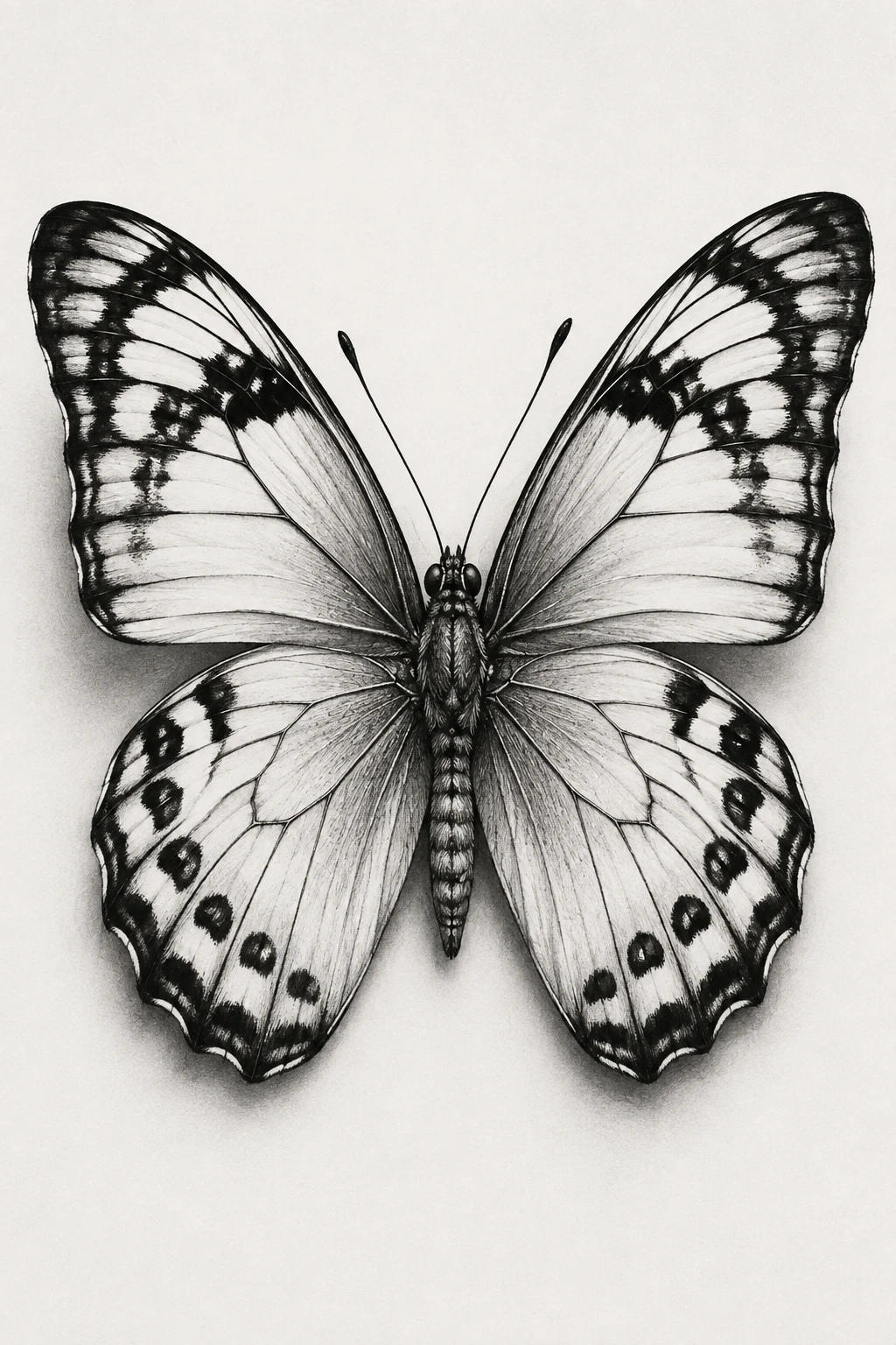 Black-and-White Butterfly Portrait — realistic butterfly tattoo style outfit