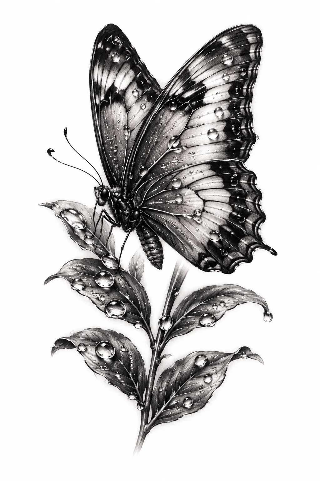 Butterfly With Dew Drops — realistic butterfly tattoo style outfit
