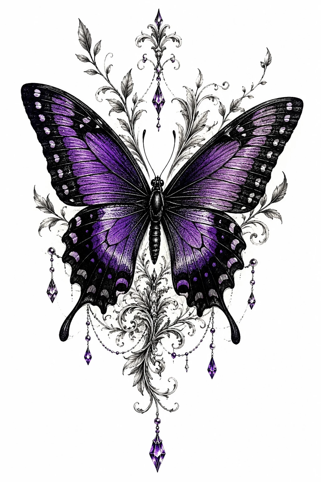 Purple Swallowtail Statement Piece — realistic butterfly tattoo style outfit