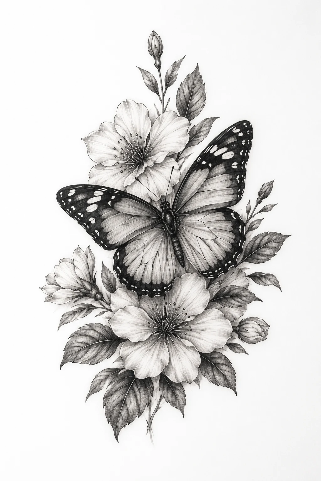Realistic Butterfly Tattoo With Flowers — realistic butterfly tattoo style outfit