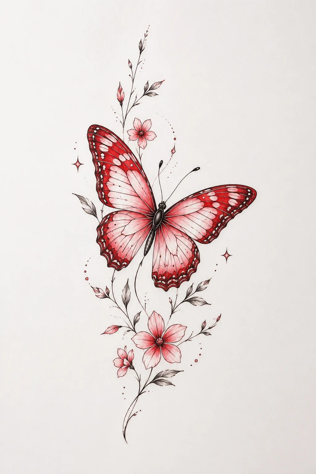 Scarlet Fine-Line Red Butterfly Tattoo — red butterfly tattoo style outfit