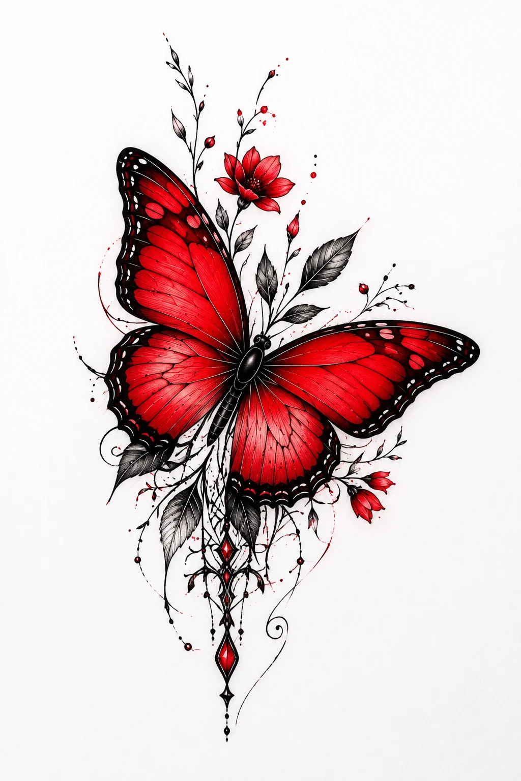 Red Butterfly Tattoo on Hand with Bold Contrast — red butterfly tattoo style outfit