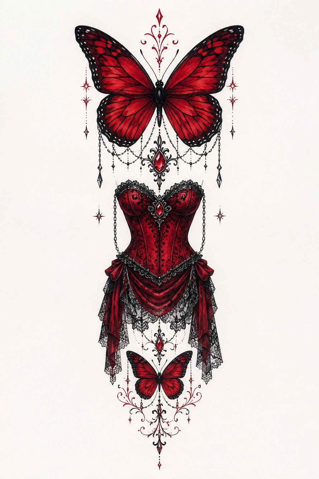 Outfit 6 — red butterfly tattoo style outfit