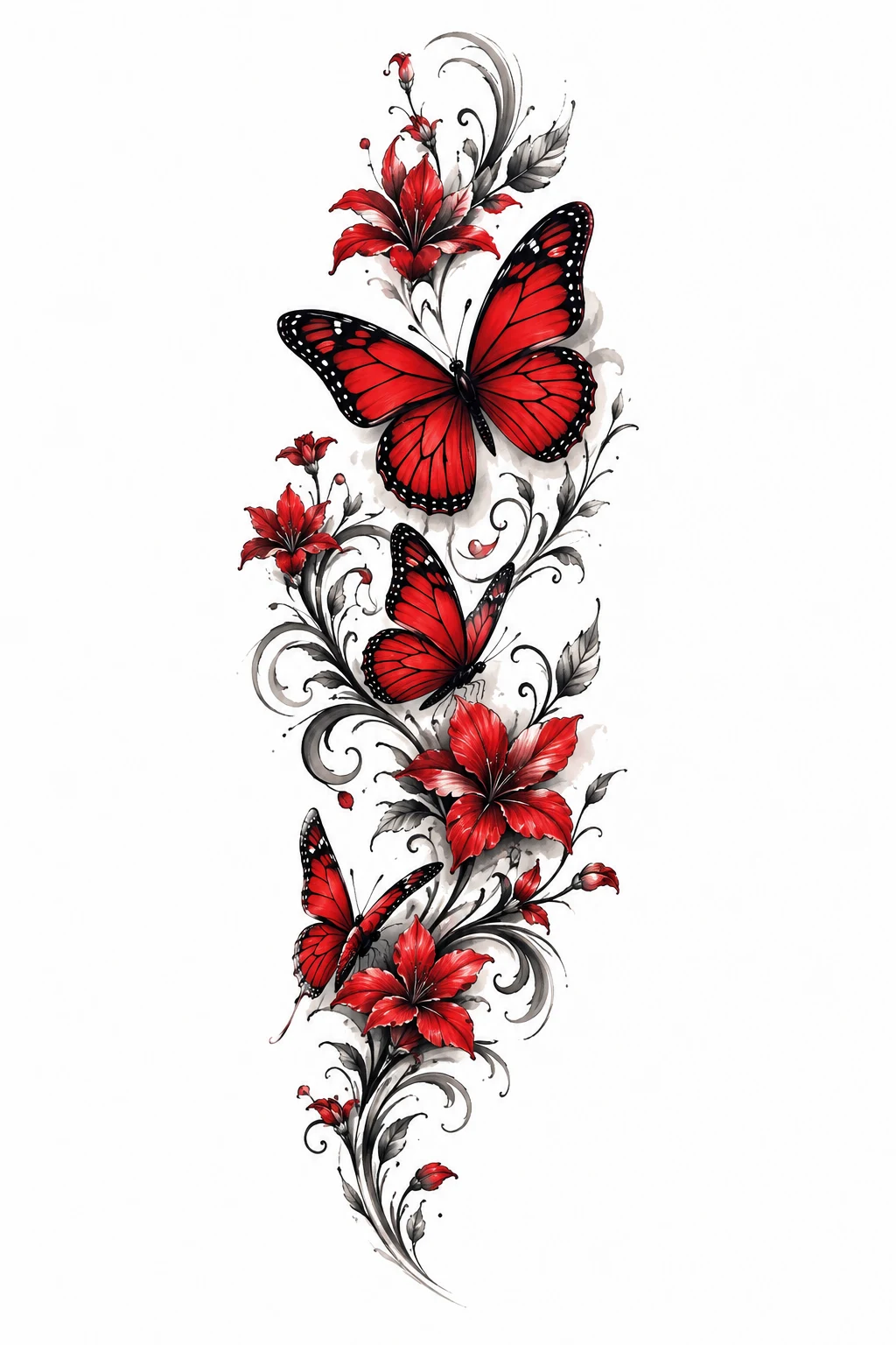 Realistic Crimson Red Butterfly Tattoo Sleeve Accent — red butterfly tattoo style outfit