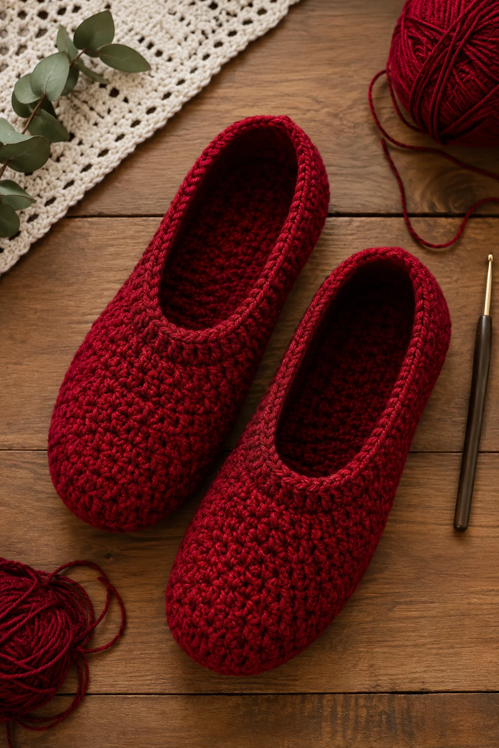 Ruby Red Crochet Slippers — red yarn crochet ideas style outfit