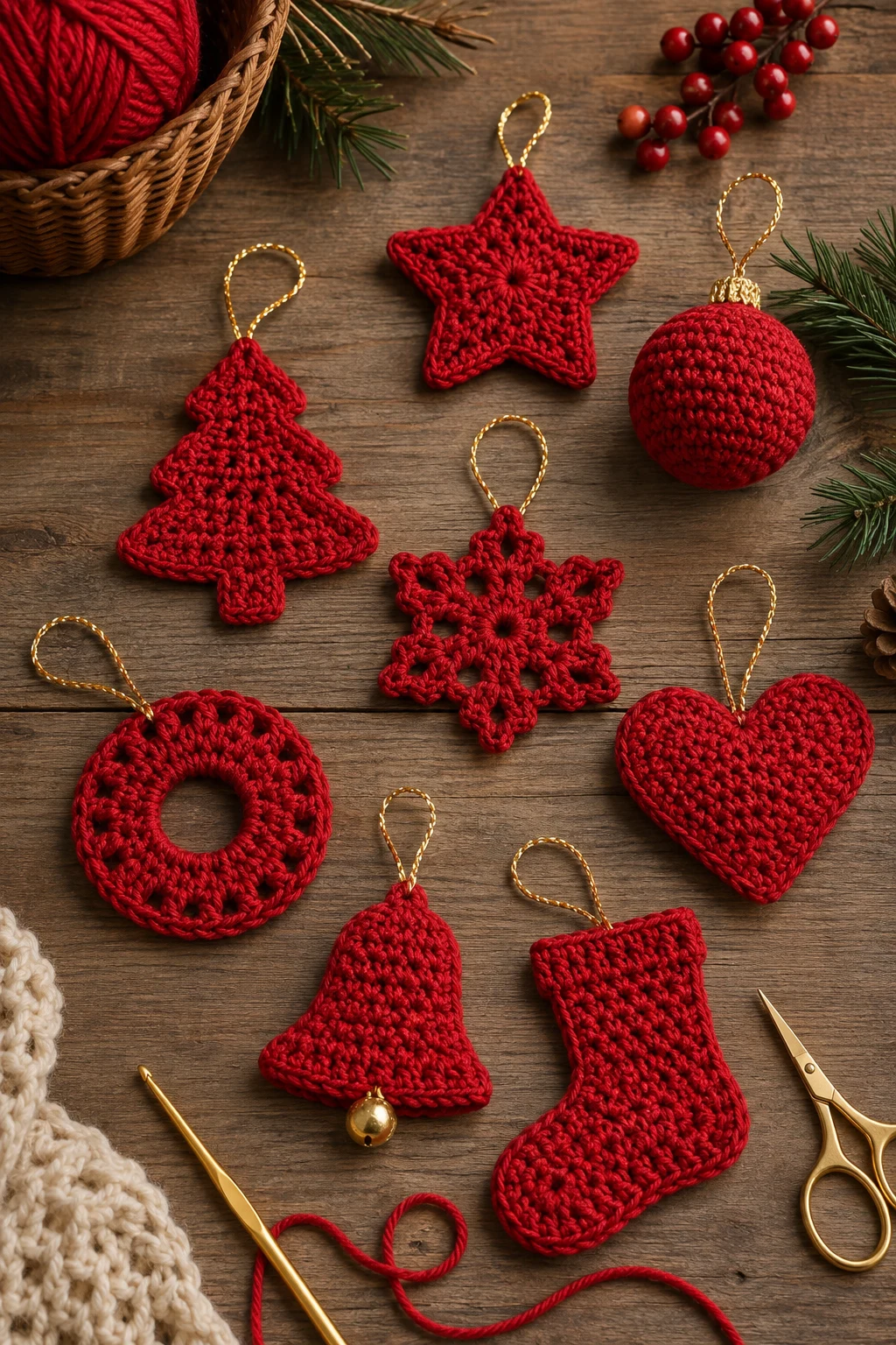 Red Crochet Christmas Tree Ornaments — red yarn crochet ideas style outfit
