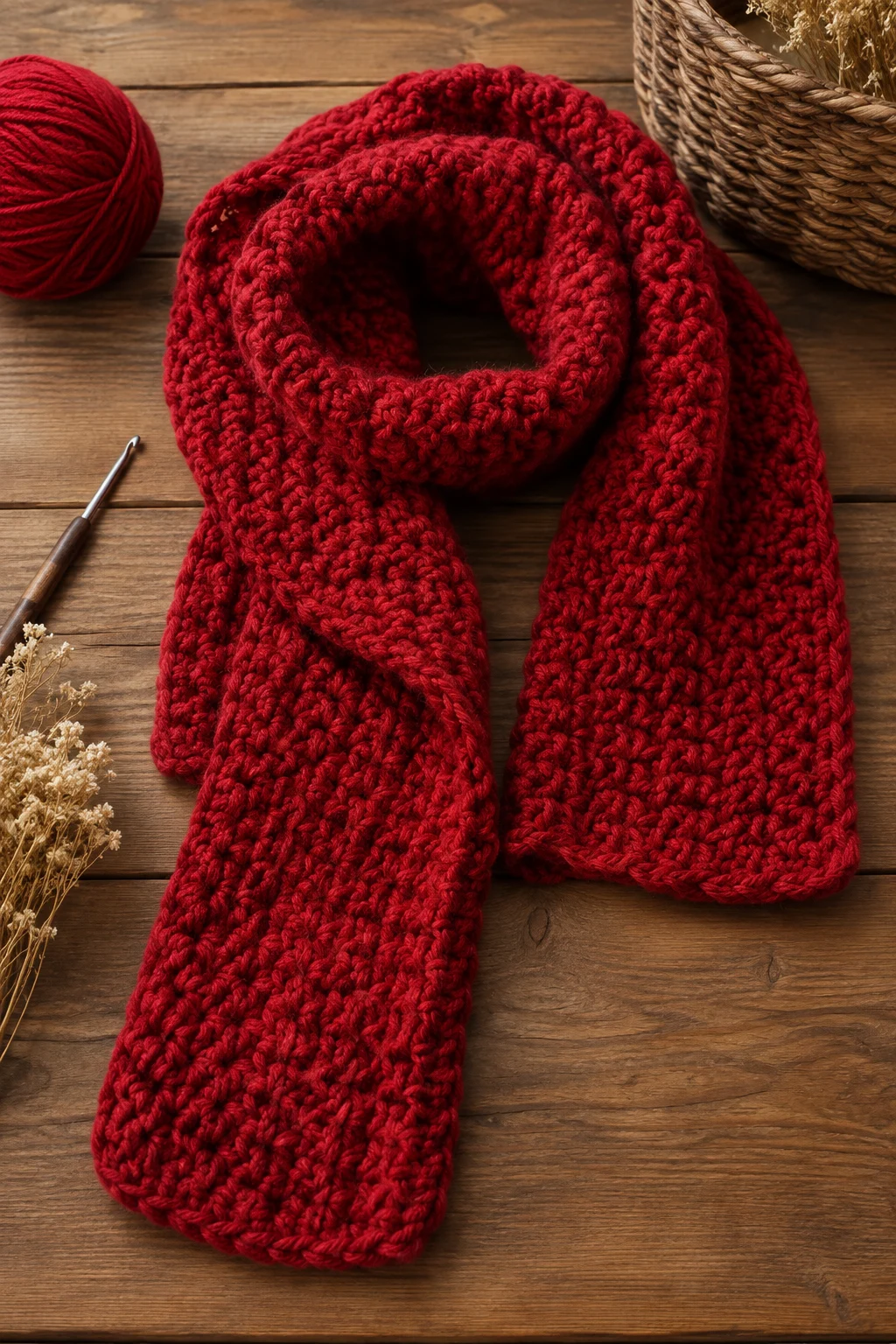 Chunky Red Crochet Scarf — red yarn crochet ideas style outfit