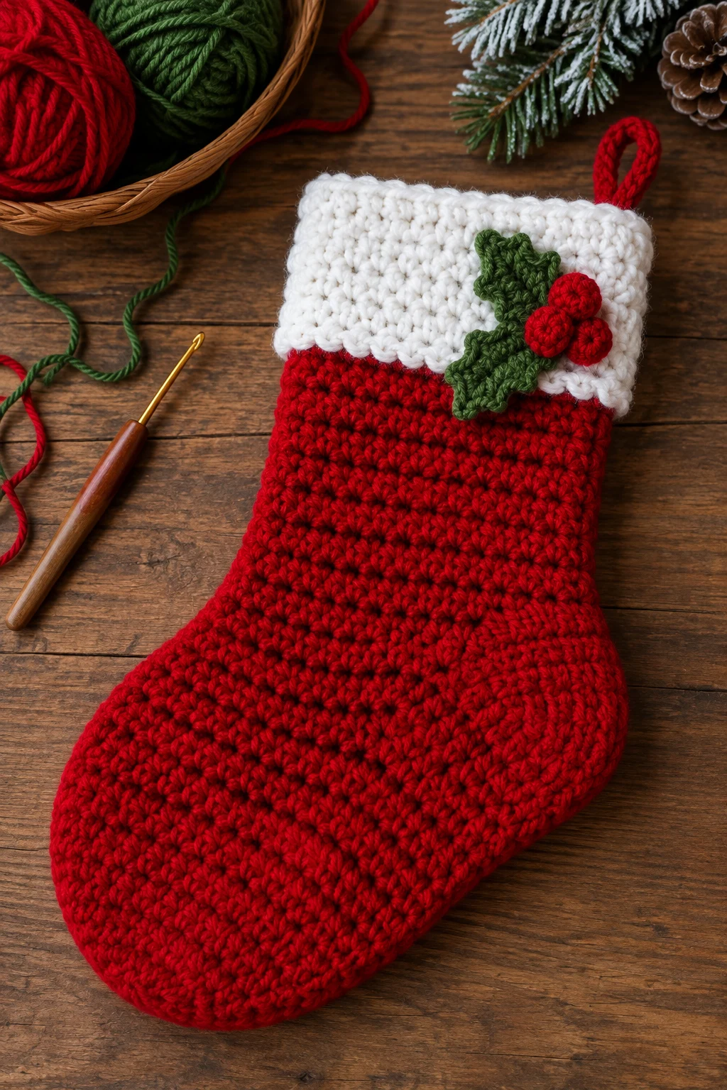 Festive Red Crochet Christmas Stocking — red yarn crochet ideas style outfit