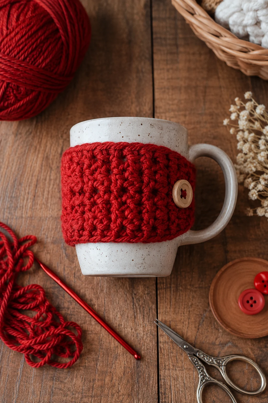 Red Crochet Mug Cozy — red yarn crochet ideas style outfit