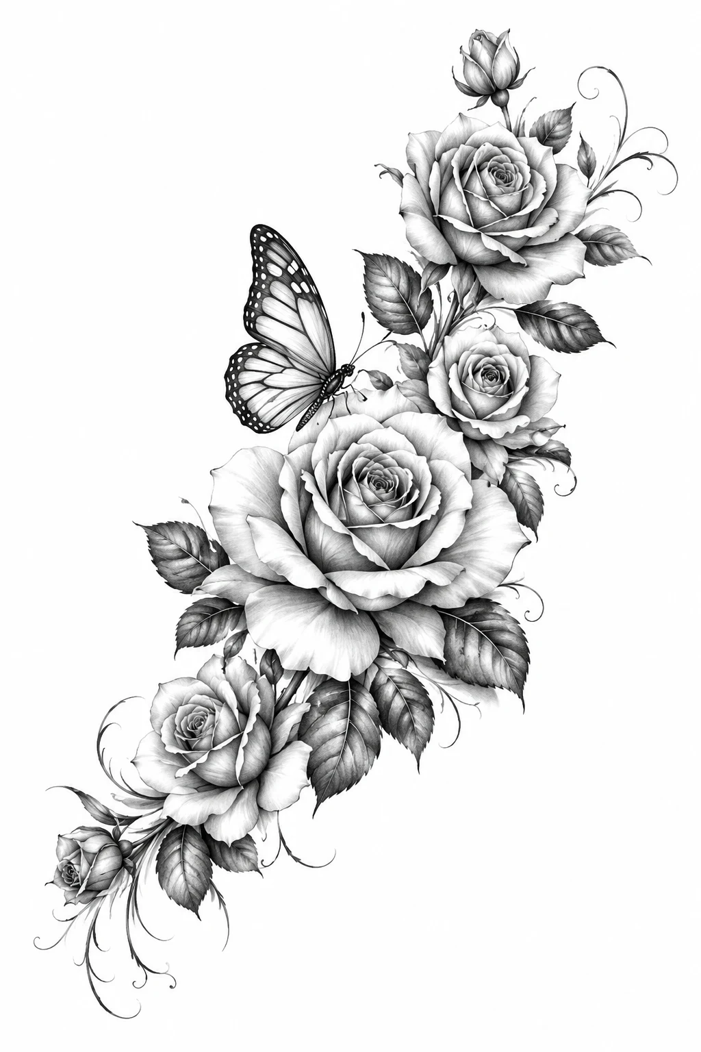 Shoulder-Wrap Rose and Butterfly — rose and butterfly tattoo design style outfit