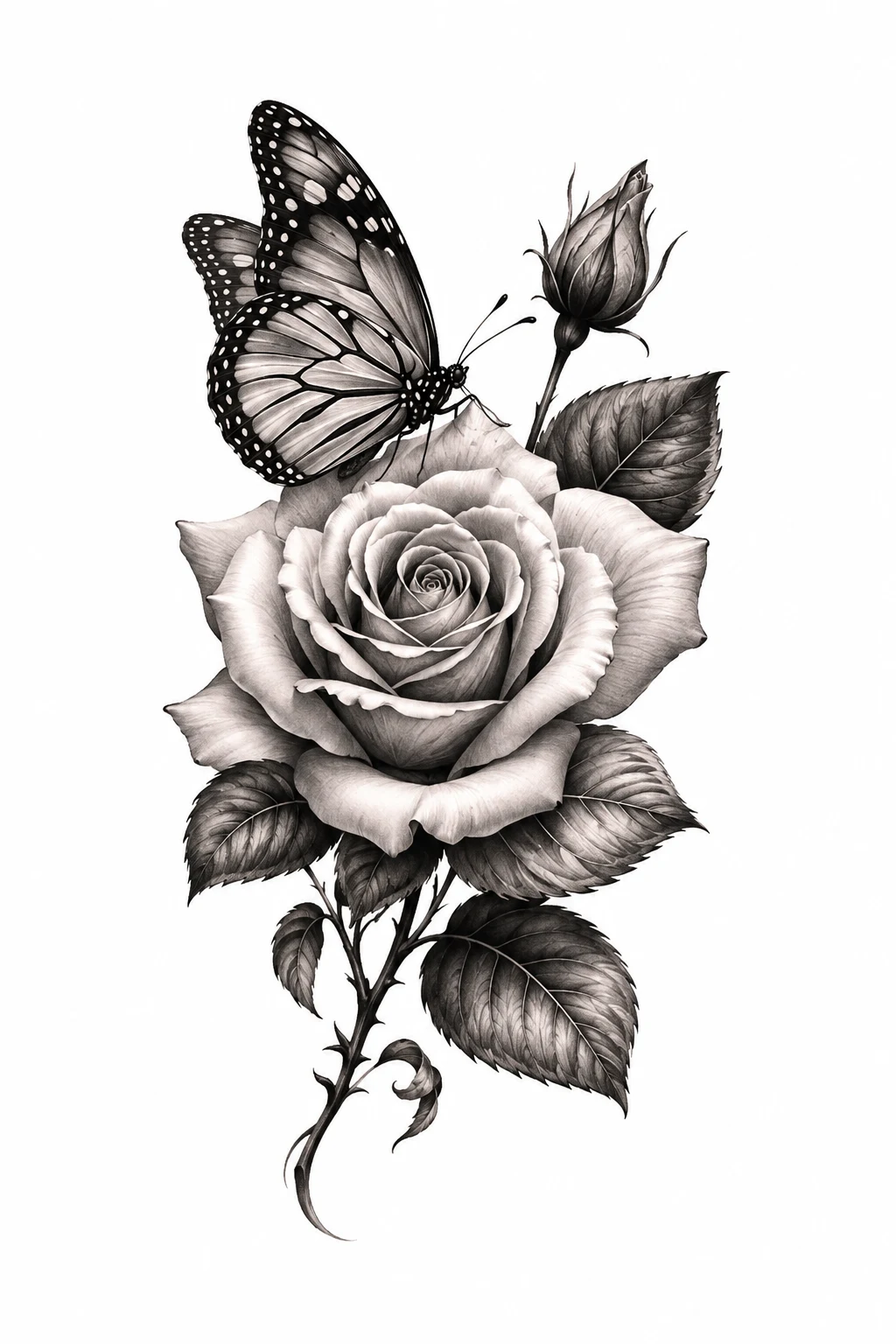 Realistic Rose and Butterfly Tattoo Design — rose and butterfly tattoo design style outfit